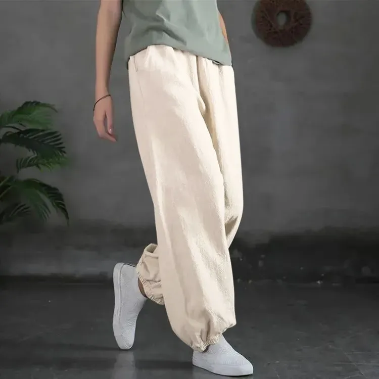 纯棉复古灯笼裤子女2025夏季新款束脚裤宽松大码百搭休闲长裤K235