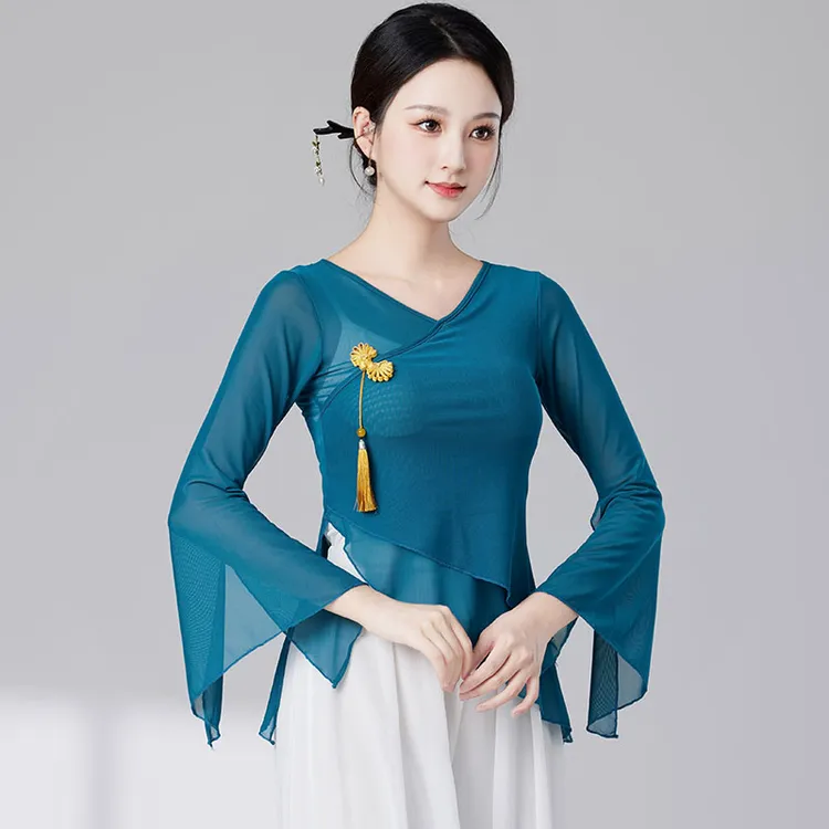 古典舞服身韵练功服女春夏纱衣民族舞上衣艺考舞蹈训练服装中国风