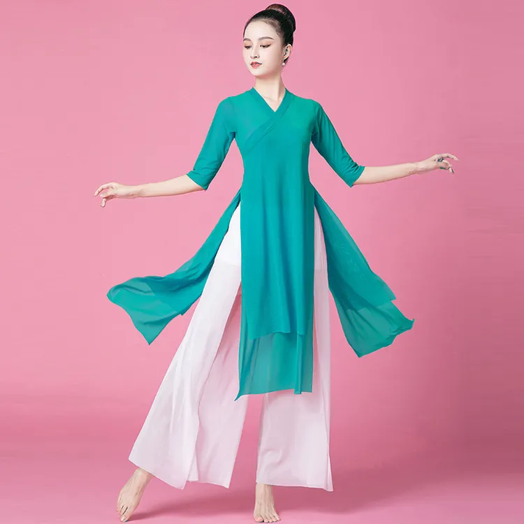古典舞蹈服女开叉宽松阔腿演出服长款舞服飘逸仙气身韵纱衣练功服