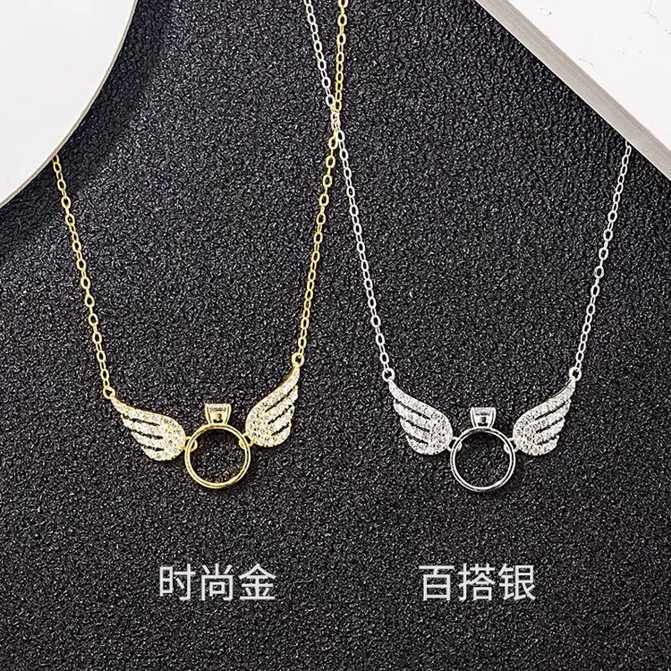 钛钢吊坠 新款满钻天使之翼项链女韩版简约ins网红翅膀坠链