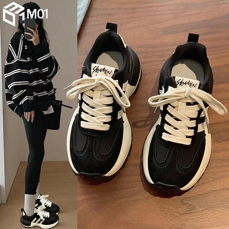 M01阿甘鞋子女2025春秋季新款加绒运动鞋女款厚底休闲老爹德训鞋