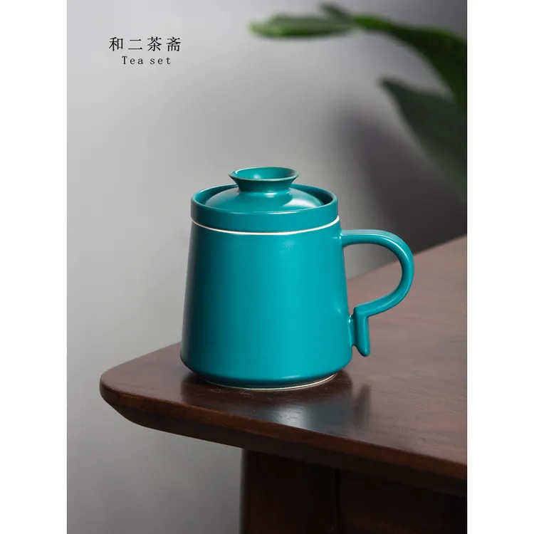 陶瓷泡茶杯茶水分离式盖把手过滤泡红茶办公室个人专用茶道杯子
