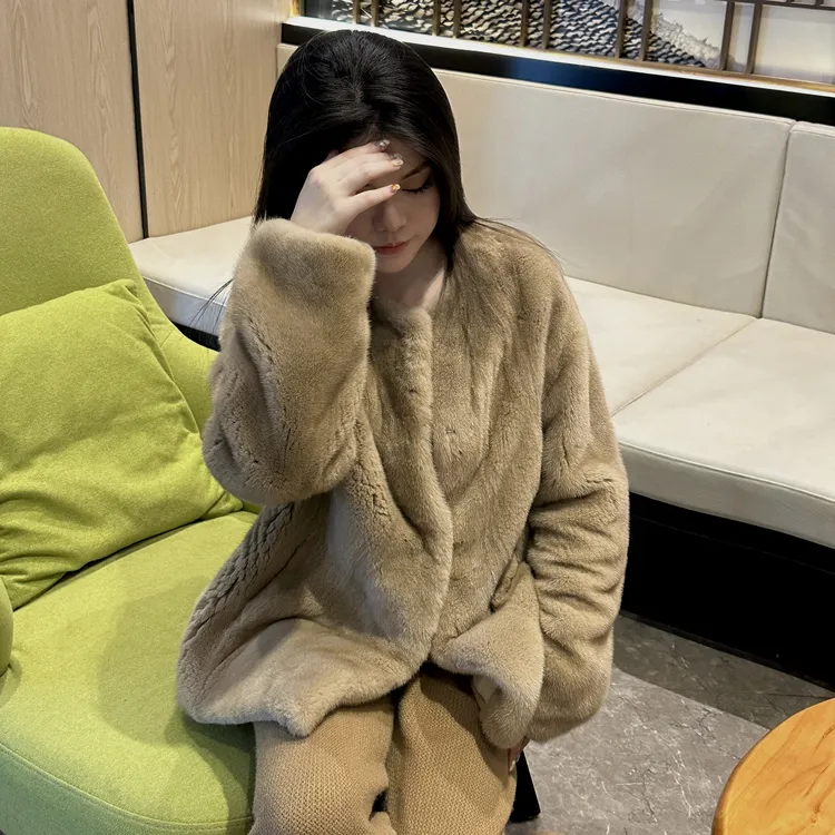 【CC心动貂加长版70cm】进口天鹅绒紫标短二水貂外套圆领貂皮大衣