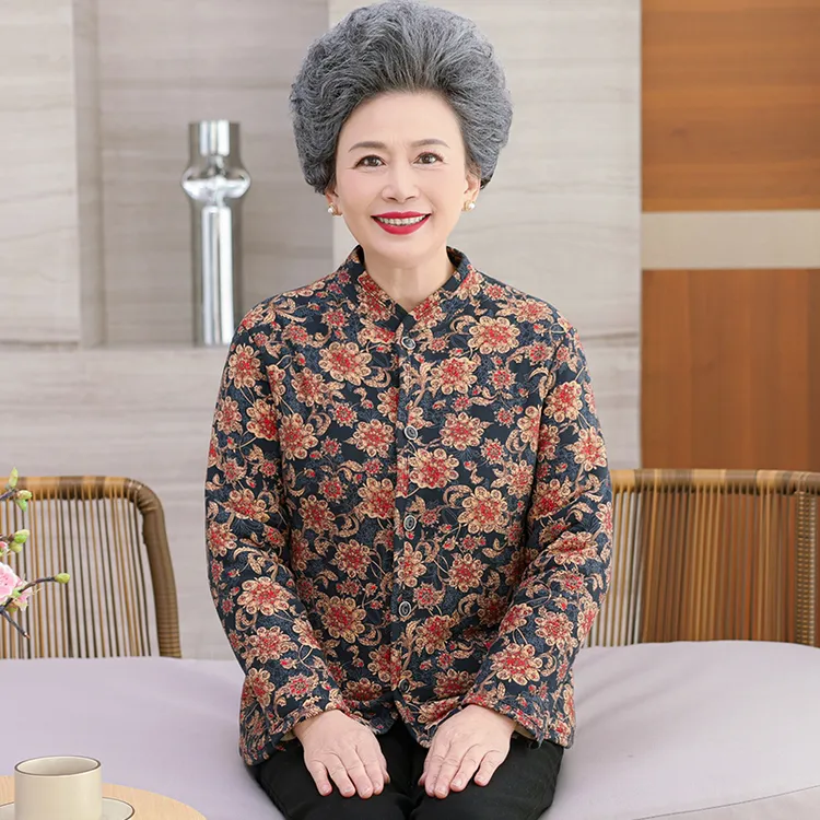 妈妈保暖内衣开衫上装女冬季加绒可外穿中老年人女士加厚秋衣上装