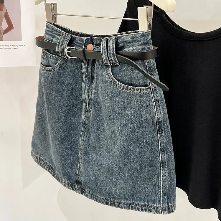 梦娇惜 新款美式复古A字牛仔半身裙女高腰百搭显瘦辣妹包臀短裙e