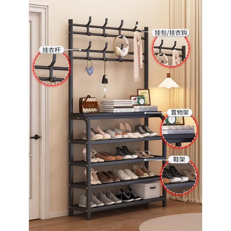 鞋架衣帽架一体家用门口简易挂衣架多层收纳卧室客厅收纳架子防尘
