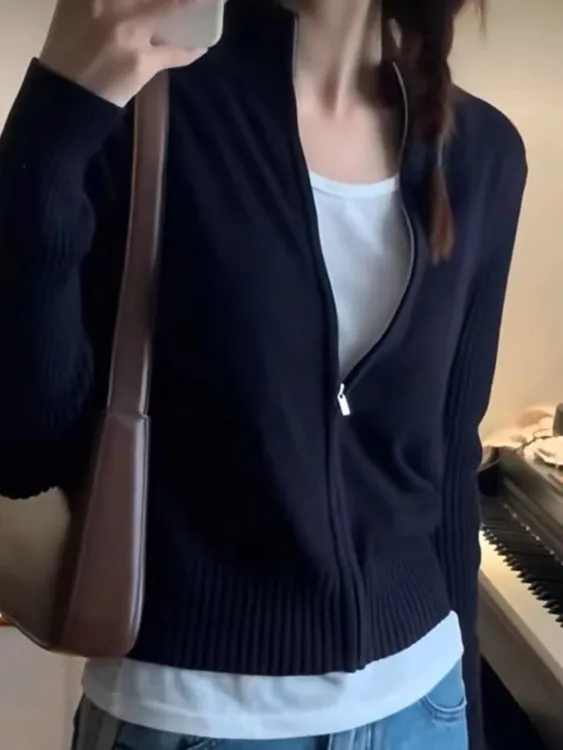 秋冬毛衣女复古长袖开衫外套修身外搭ins网红辣妹短款针织上衣