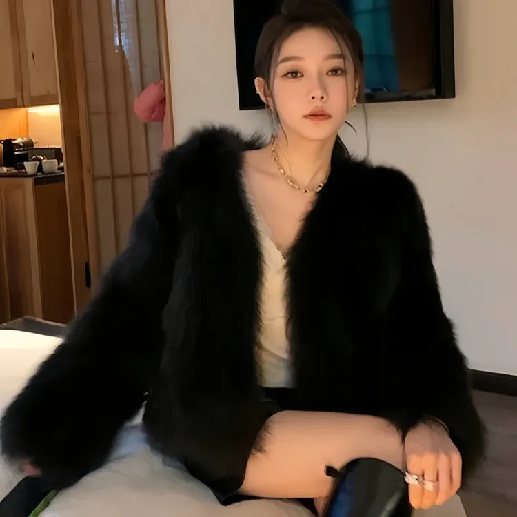 秋冬新款棉服短款环保毛毛外套气质小香风毛毛外套女