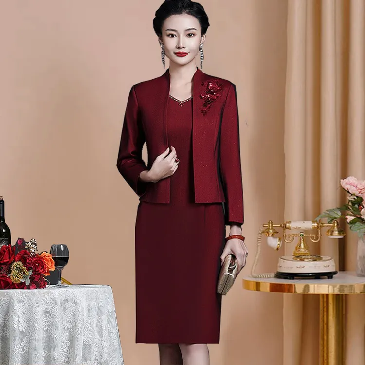 春夏新款时尚端庄中老年大码两件套婚礼妈妈装短款外套喜高贵礼服