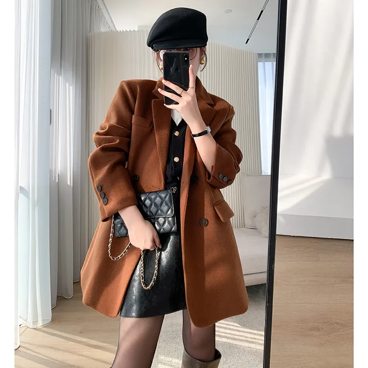 毛呢西装女2024冬季新款时尚气质流行羊毛呢子外套女网红显瘦宽松