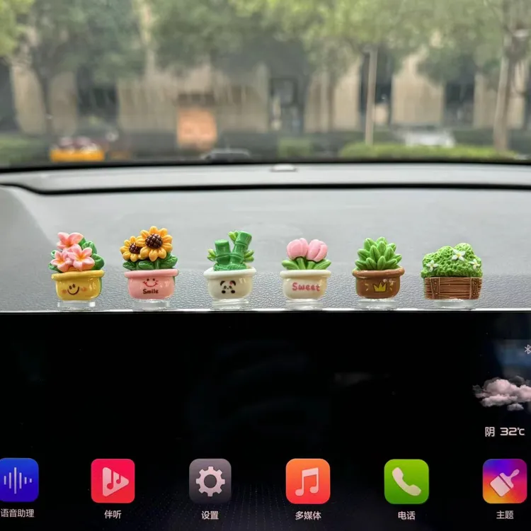 可爱盆栽花摆件汽车电动车装饰品小摆件车内饰品汽车中控台装饰品