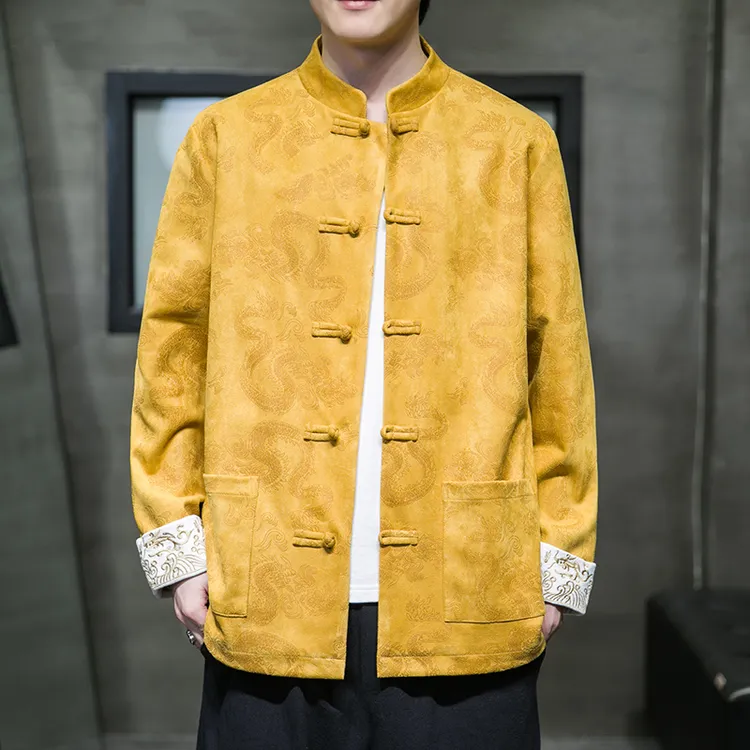 中式唐装外套中国风男装鹿皮绒夹克复古装青年居士服民族风茶禅服