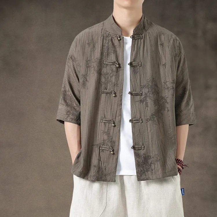 复古文艺 中国风提花冰丝短袖衬衫男 新中式穿搭 夏季 国潮上衣