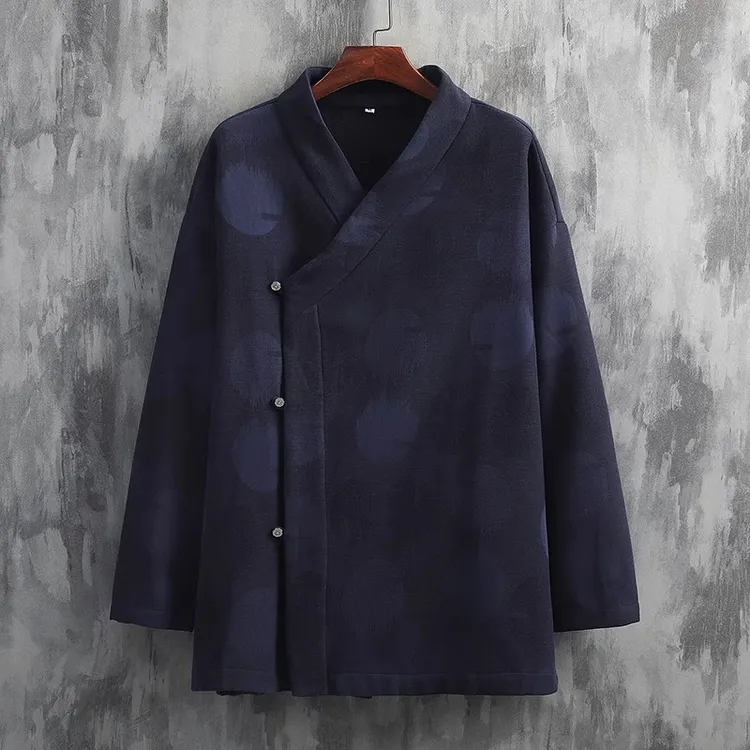 中国风加绒加厚改良汉服男 新中式穿搭 提花棉麻外套 道袍茶禅意