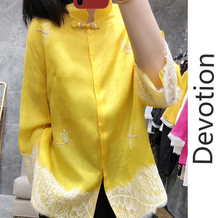 重磅提花真丝衬衫女设计感小众中式外套蚕丝民国唐装中国风高端潮