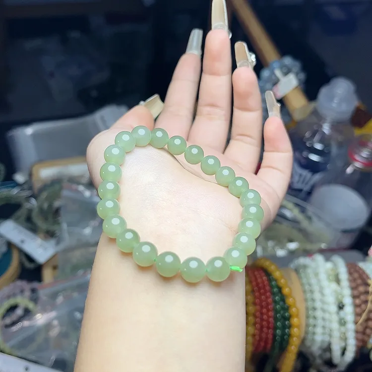 和田玉绿晴水高冰卡8mm