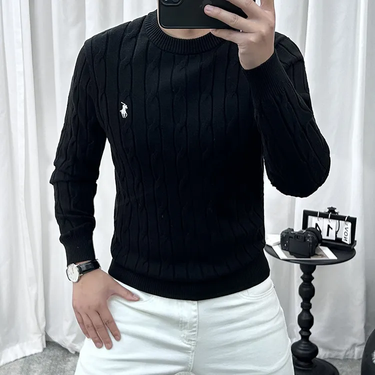 高品质秋冬款长袖针织毛衣圆领加厚保暖男士百搭修身打底衫78138