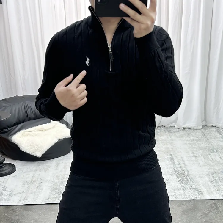 欧货轻奢高品质秋冬款长袖针织毛衣高领POLO拉链休闲打底衫78137
