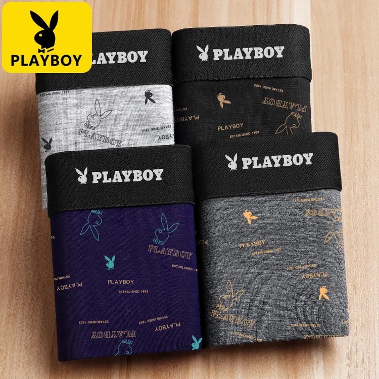 PLAYBOY/花花公子男士内裤男平角裤衩棉透气潮青年男生四角短裤头