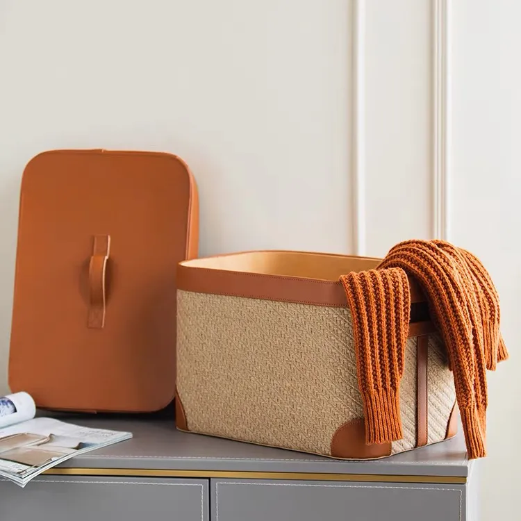 黄麻手工编织多功能带盖收纳箱纤皮脏衣篓篮带盖多用途收纳盒