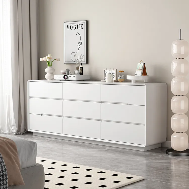 奶油风实木九斗柜卧室电视柜高柜现代简约床尾收纳柜边柜家用置物