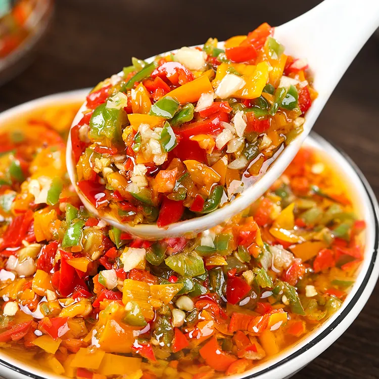 湖南特色三色辣椒酱彩椒酱拌面拌饭夹馒头下饭菜酱菜瓶装400G/瓶