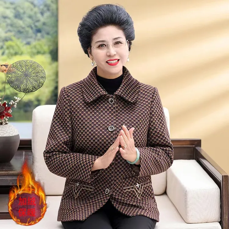 外套短款中老年老年人加绒保暖女装妈妈装洋气时尚加厚妈妈外套
