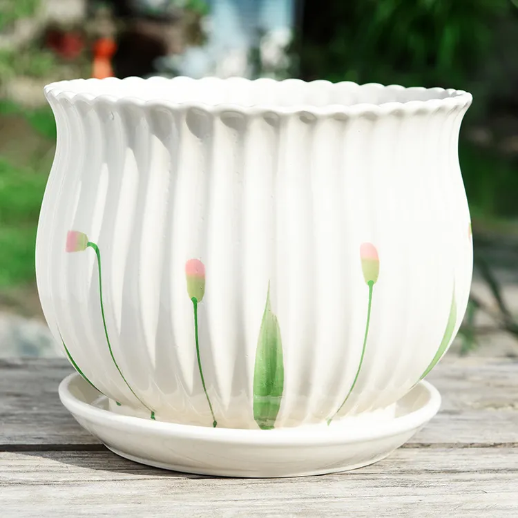 花盆陶瓷中号落地家用吊兰带托盘创意个性绿萝大号多肉花盆批发