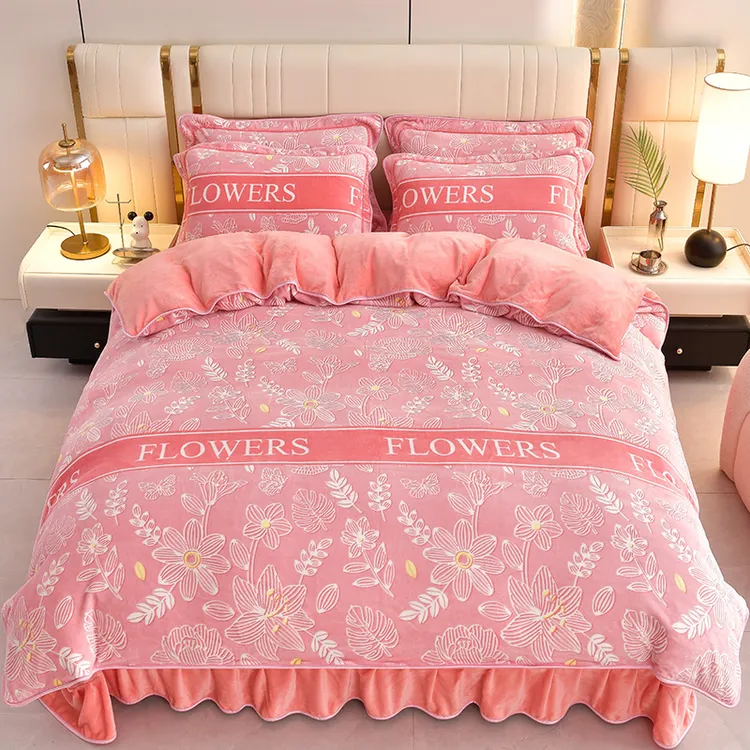 2024《新品爆款》加绒加厚保暖床裙式床单款牛奶绒四件套床上用品