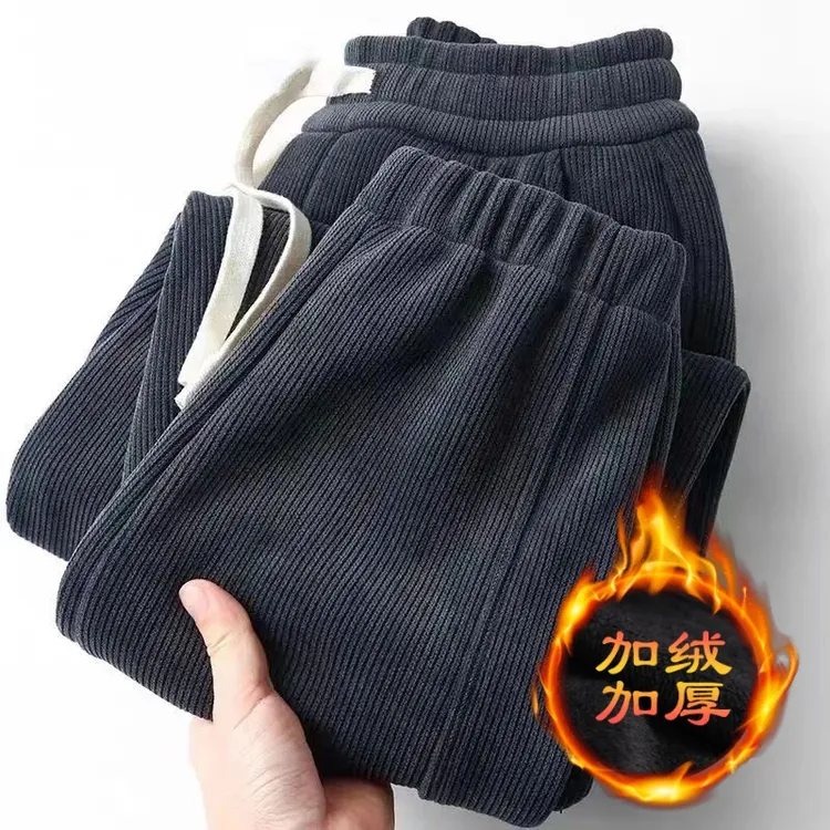 灯芯绒休闲裤男士秋冬季加厚加绒宽松束脚运动裤潮牌大码百搭卫裤