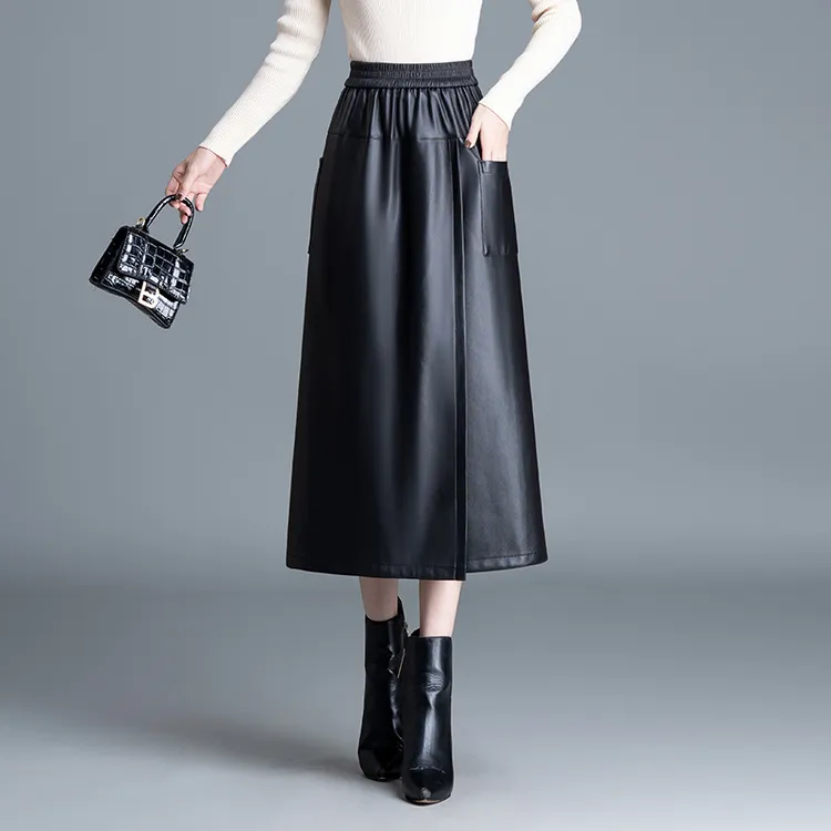 设计感皮裙裤女秋冬八分裤2025新款不规则宽松显瘦皮裤裙阔腿裤子