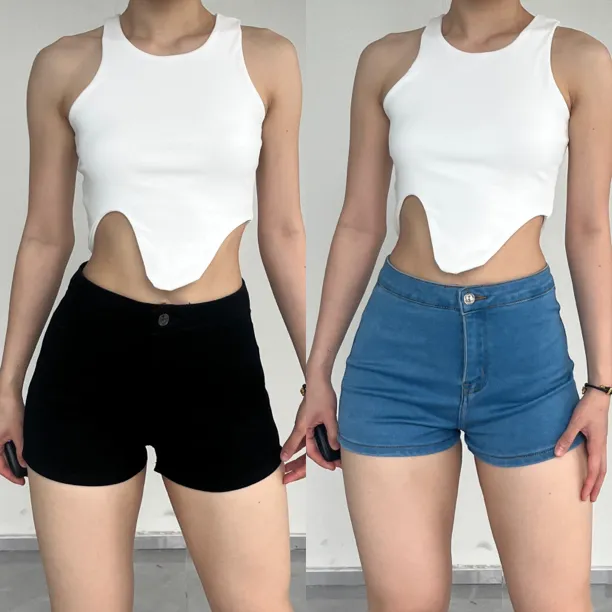 超能吃辣 欧美辣妹性感高弹性显瘦包臀爵士牛仔短热裤梨形身材女