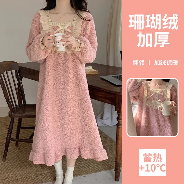 睡衣女秋冬女款爆款2024新款加绒加厚保暖珊瑚绒甜美翻领家居服