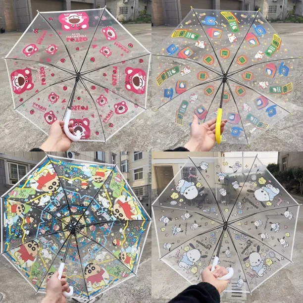 蜡笔小新透明雨伞三折伞小学生网红直柄伞可爱折叠儿童成人加厚女