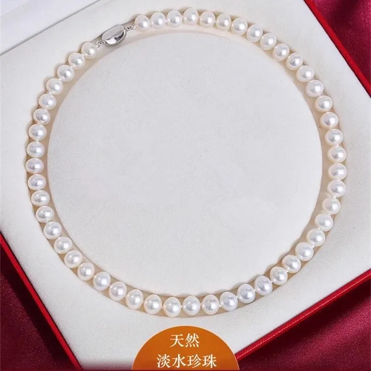 近圆强光天然淡水无核珍珠项链女妈妈款颈链送长辈母亲生日礼物
