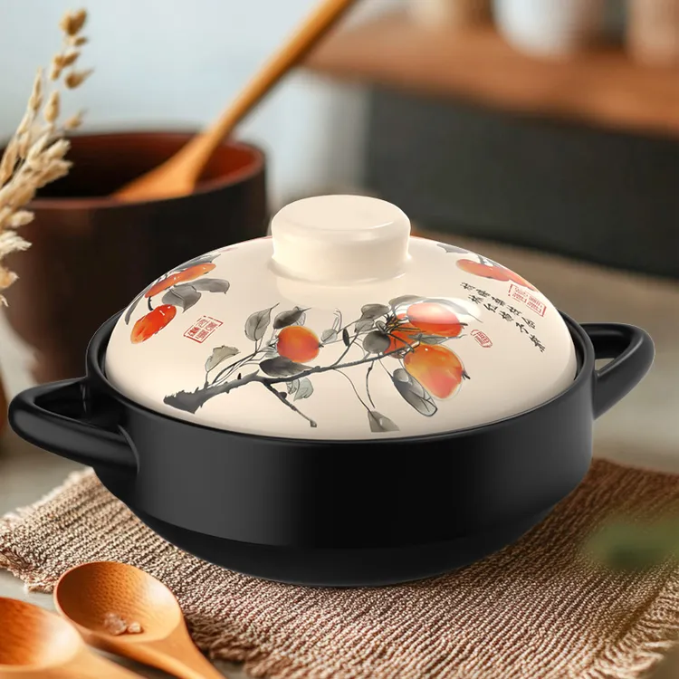 康舒柿柿如意干烧锅浅锅陶瓷煲仔饭焖煲炖菜煲汤家用明火耐热沙锅