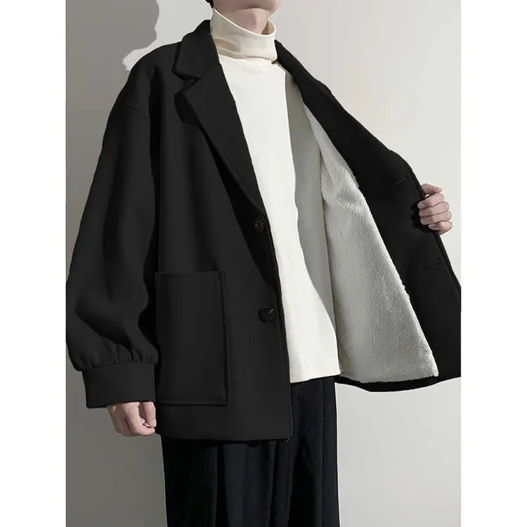 高级感加绒外套男潮秋冬季短款毛呢西装大衣轻熟风衣呢子夹克痞帅