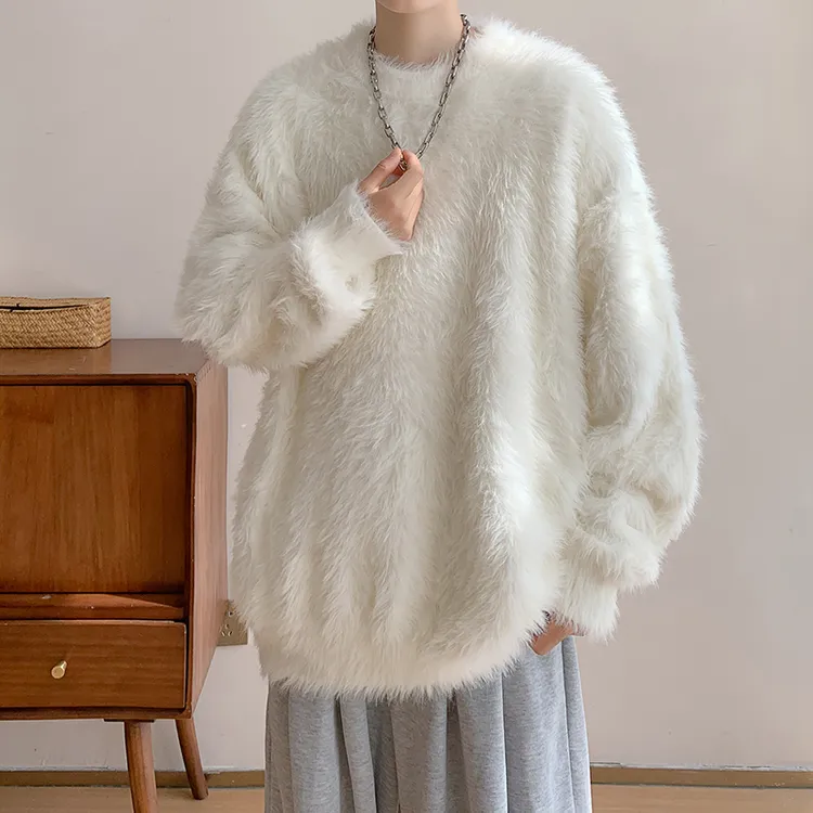 V37韩系高级感圆领毛衣男女秋冬季重磅时尚卫衣冷淡风宽松针织衫