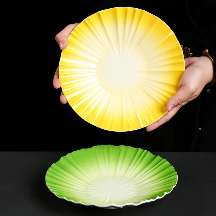 中式陶瓷盘子2025新款菜盘家用精致网红餐具高级感彩色大号点心盘