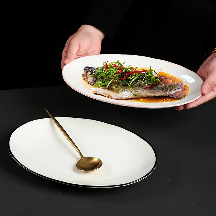 【12寸鱼盘2个-直播福利价】蒸鱼盘家用菜盘陶瓷釉下彩大号蒸锅加厚