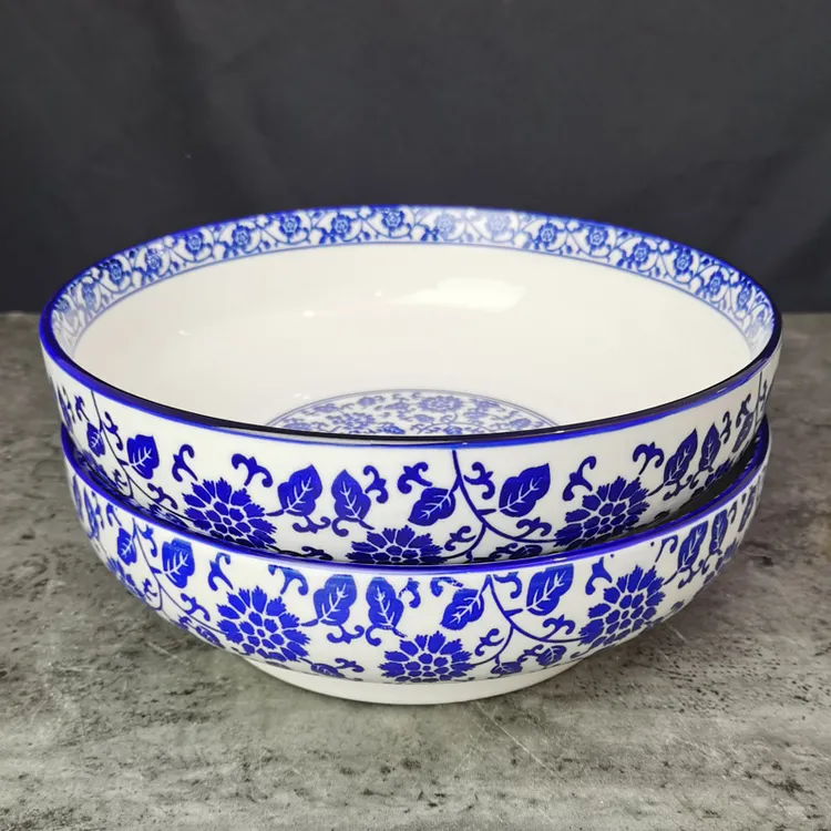 （2个装10英寸青花大碗）陶瓷家用大汤碗酸菜鱼碗毛血旺碗汤盆缠枝