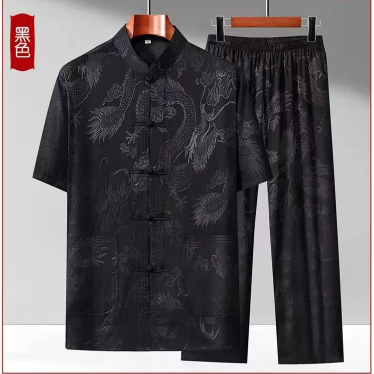 唐装男中老年冰丝夏季爸爸夏装短袖套装中国风中式衣服爷爷汉服