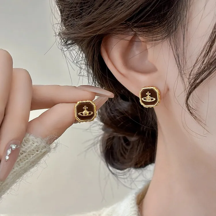 铜合金耳饰 复古咖色星球耳钉女2024新款爆款耳环轻奢设计感耳饰