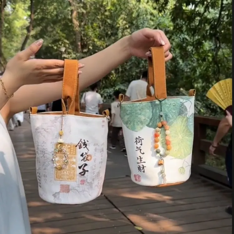灵隐寺钱袋子同款布袋一包三背单肩手提水桶包网红环保收纳帆布袋