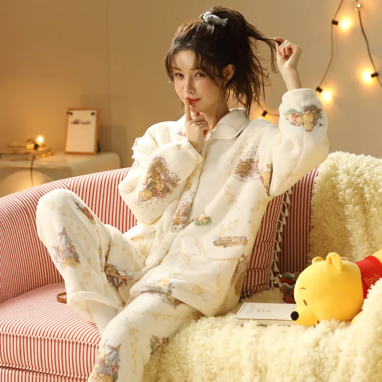 双层加厚加绒羊羔绒睡衣女秋冬季可爱珊瑚绒牛奶绒毛绒家居服套装