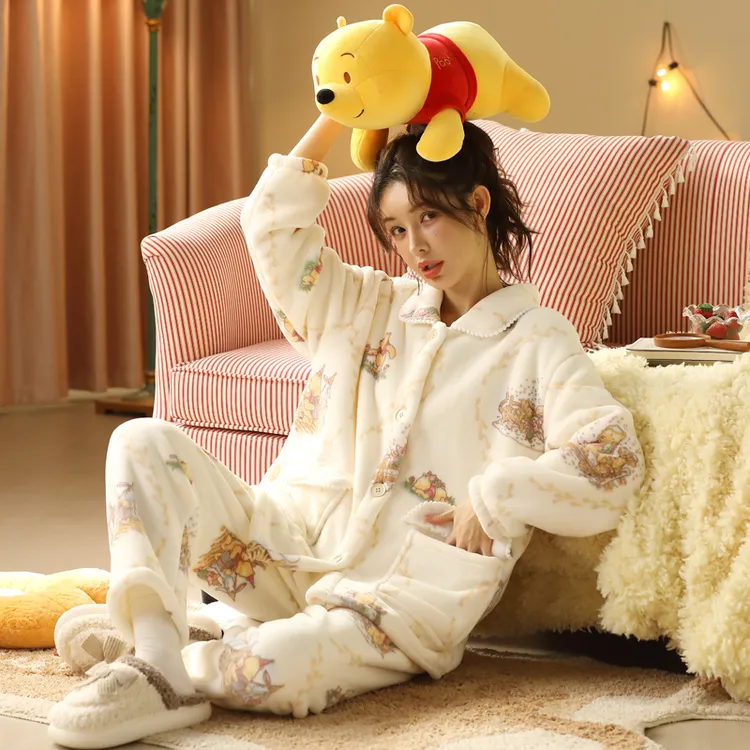 双层加厚加绒羊羔绒睡衣女秋冬季可爱珊瑚绒牛奶绒毛绒家居服套装