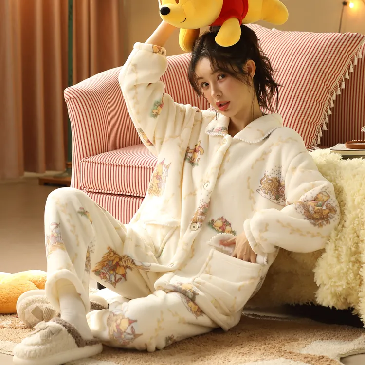 daiyunfen/黛韵芬睡衣女双层加厚加绒秋冬季可爱牛奶绒家居服套装