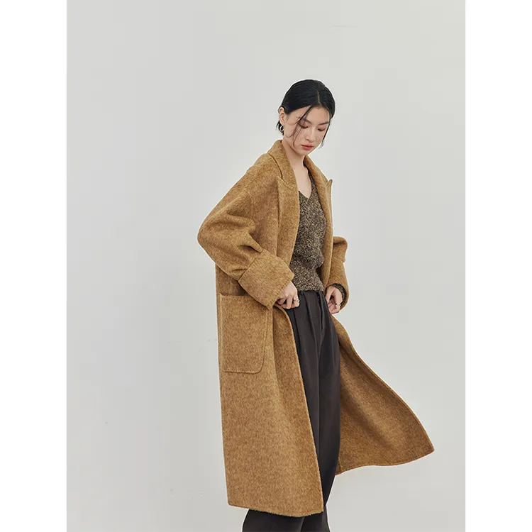 Chalamon[苏黎世的冬] 赵丽颖同款 骆驼绒中长款双面毛呢大衣外套