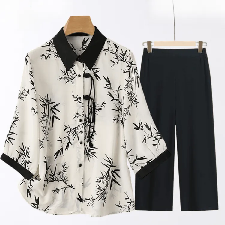 妈妈春夏装洋气中式上衣服高贵夫人小衫中老年女装国风衬衫两件套