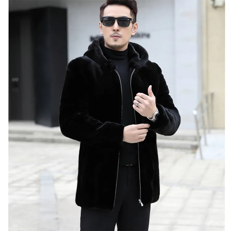 12新款进口宝嘉美水貂皮外套男整貂大衣中长款100%进口水貂毛男款